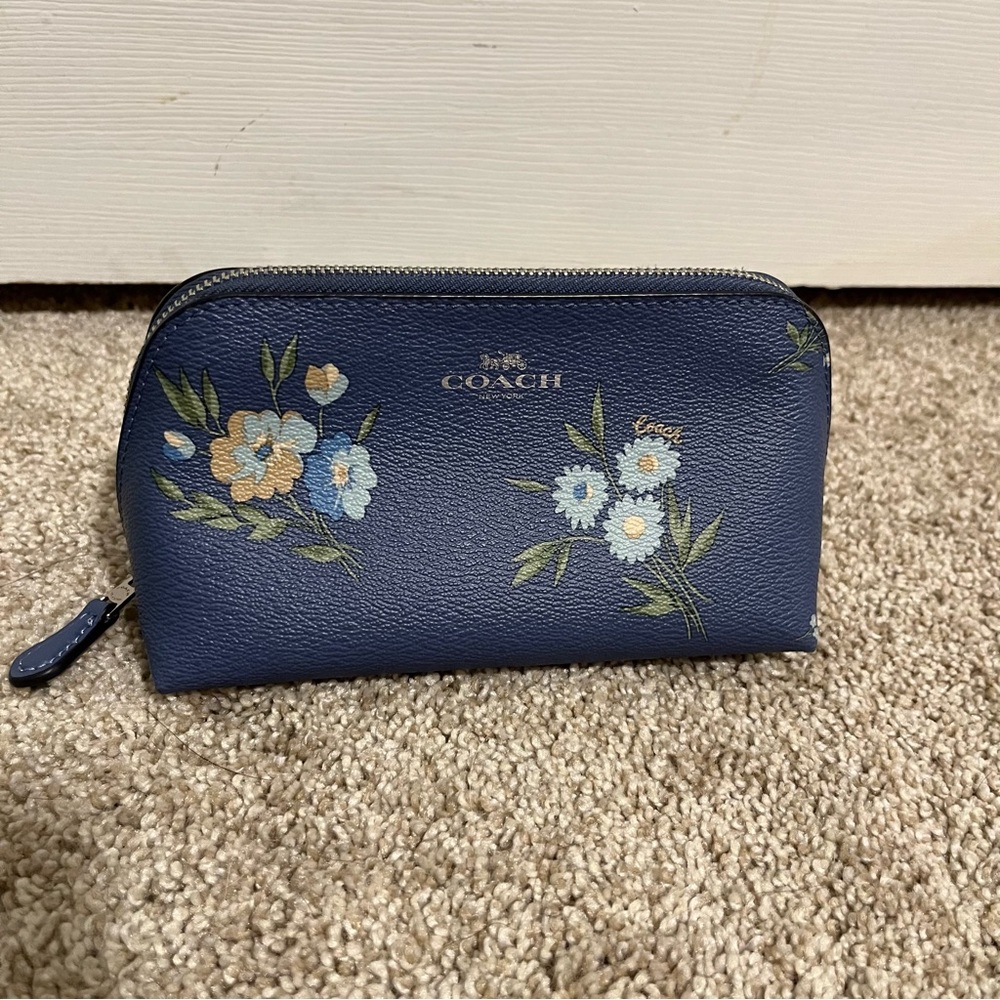 COACH leather cosmetic case blue floral
